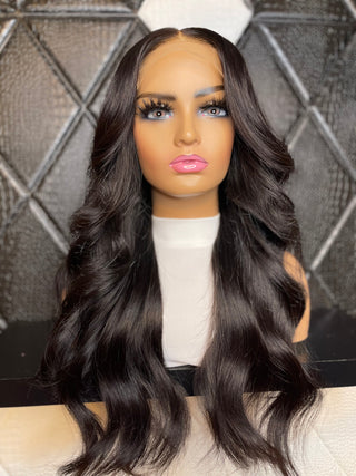 24" 5x5 Human Hair Middle Part Closure Wig